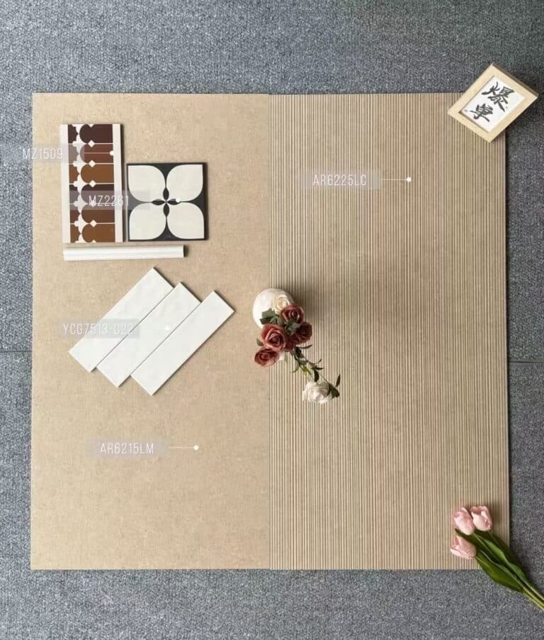 retro and modern mix tile samples with decor flowers